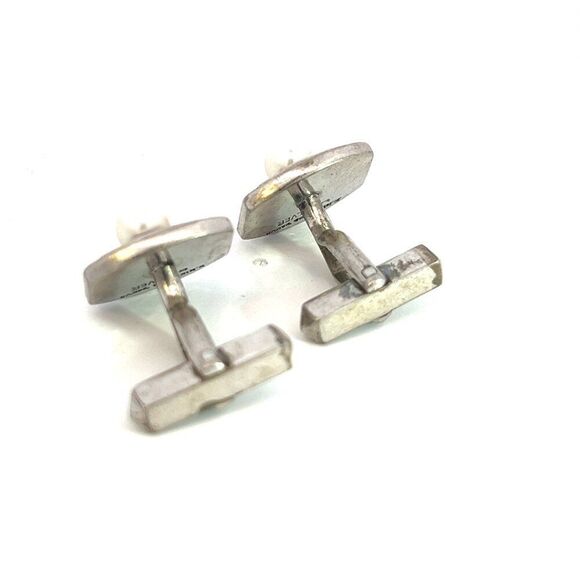 Mikimoto Estate Akoya + Mother of Pearl Cufflinks 5.2 mm Sterling Silver M381 - Picture 3 of 6